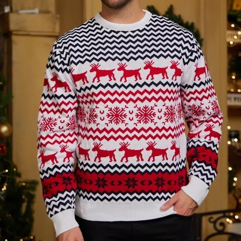 FestiveWear – Sweter na długi rękaw z okrągłym dekoltem i świątecznym nadrukiem