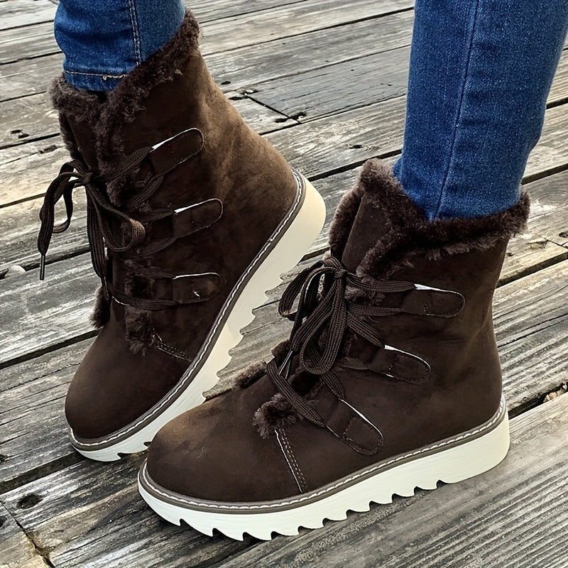 Aoibhe – Round Toe Ankle Boots with Fur Lining | Lace Up Adjustable Fit | Soft Cozy Lining for Warmth | Sizes 36–41 | Pink, Khaki, Dark Brown, Brown, Black