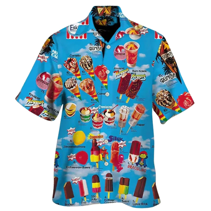 Austin - Camicia moderna con maniche corte e stampa di gelati
