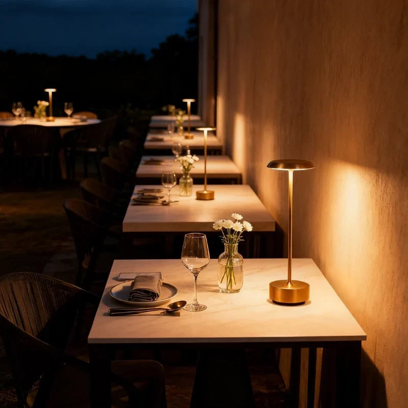 DiscLume - Lampada da tavolo in alluminio con testa a forma di disco