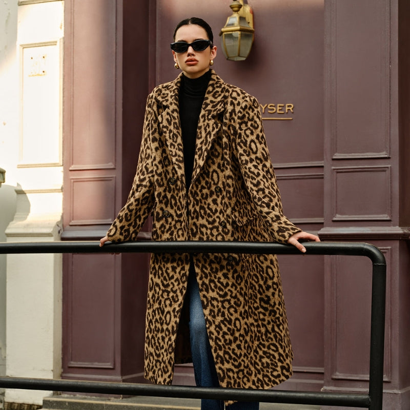 Bethany – Trench con stampa leopardata, maniche lunghe e tasche