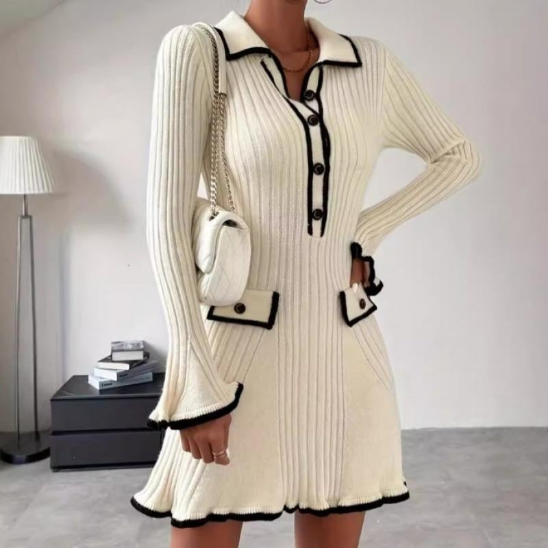 Amara – Long Sleeve Collar Dress With Buttons And Pockets