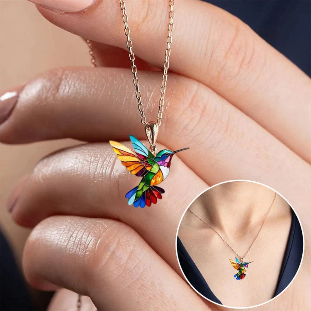 Liora – Elegant hummingbird necklace with matching earrings and delicate chain for a perfect fit