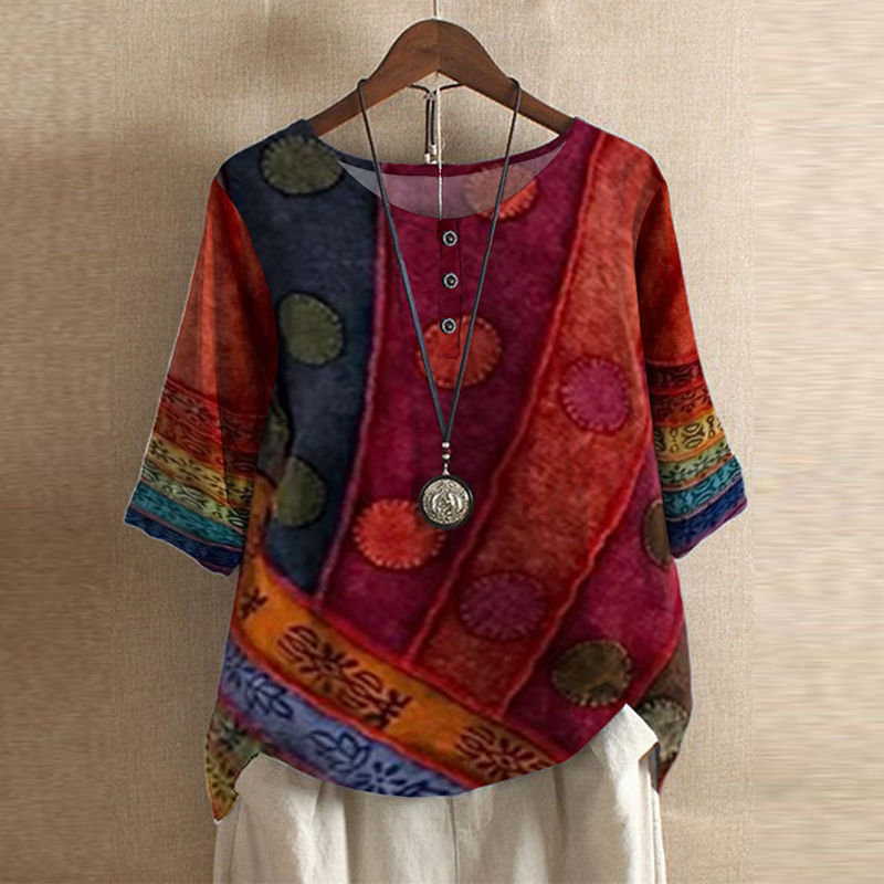 Blusa oversize stampata da donna con scollo a O