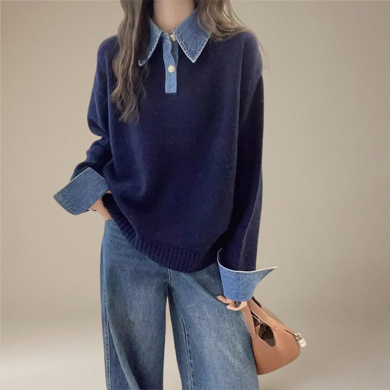 Clara – Long Sleeve Sweater with Collar and Buttons