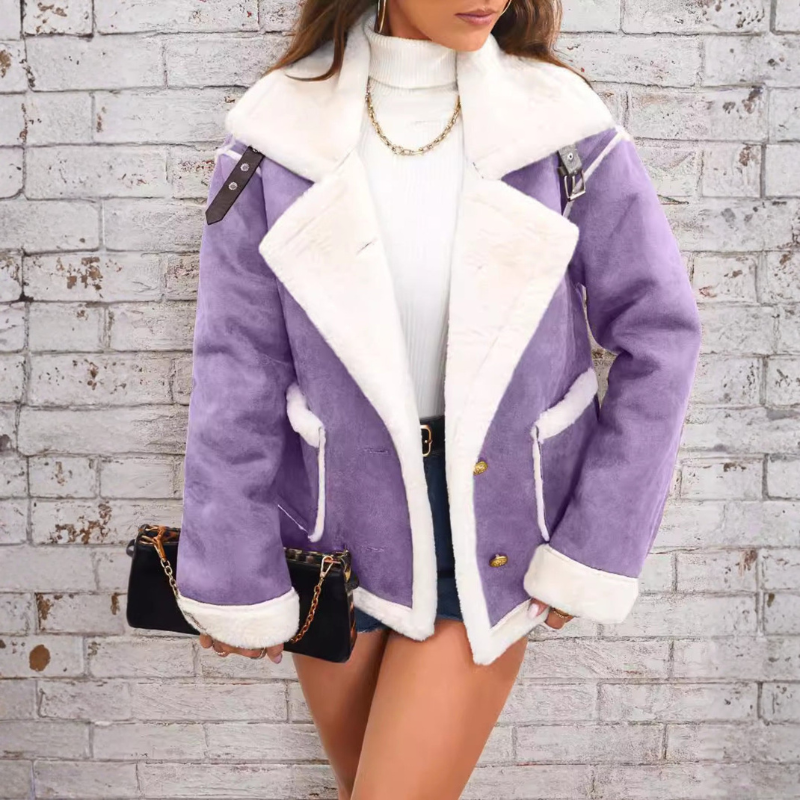 Women’s Long Coat with Notched Collar and Pockets