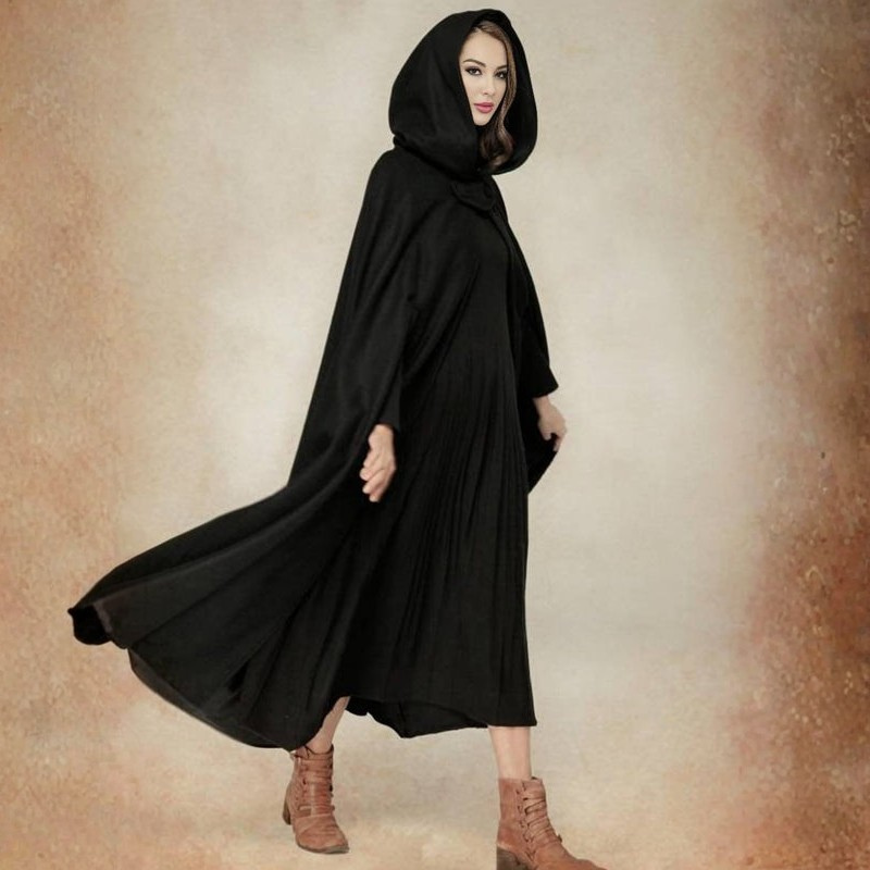Lina - Cappotto poncho lungo con cappuccio asimmetrico