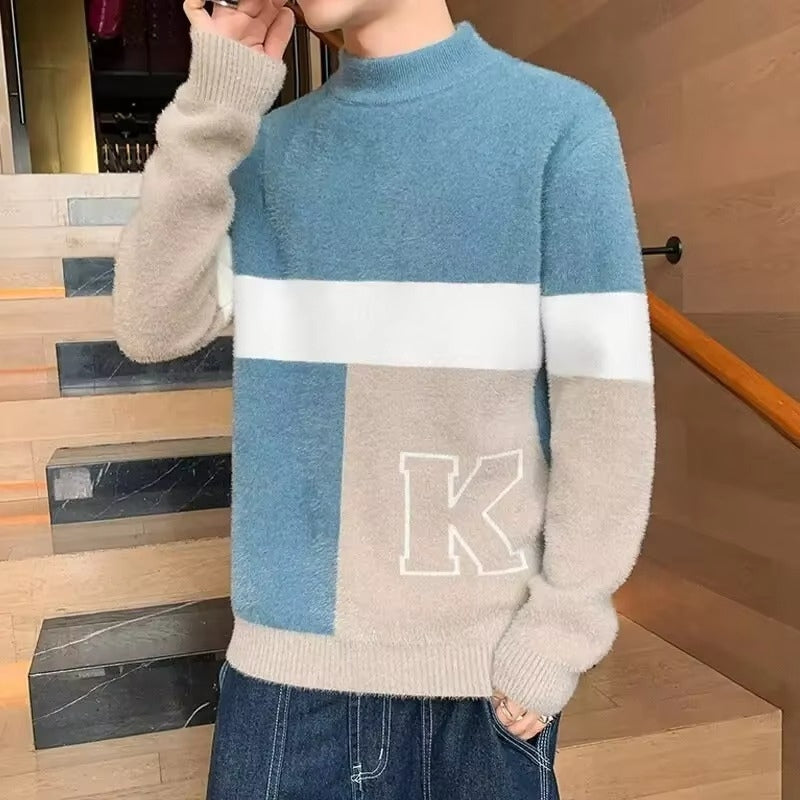 Mark - Pulover cu mâneci lungi, gât rotund și model cu dungi