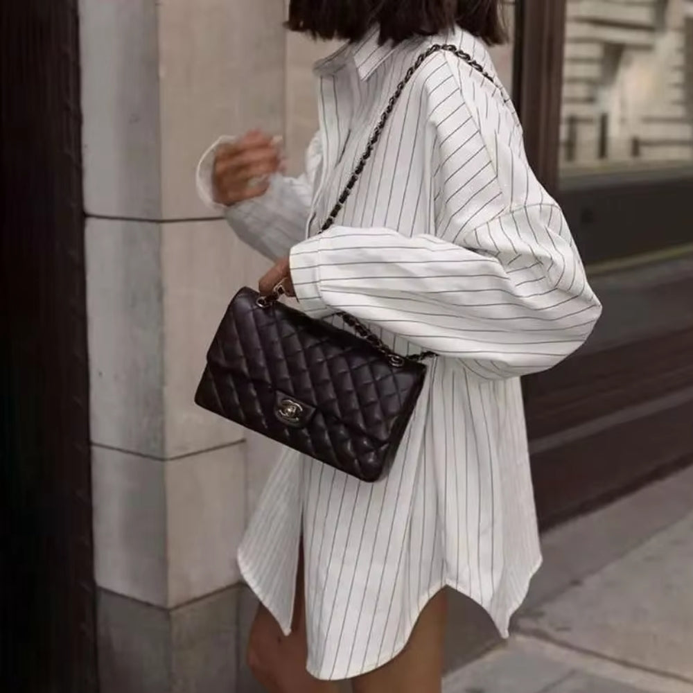 Fenna - Oversized Striped Shirt Dress with Long Sleeves