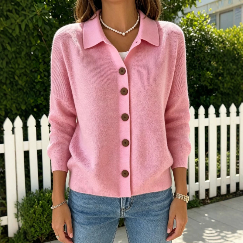 Women's Button Knit Cardigan with Turn Down Collar