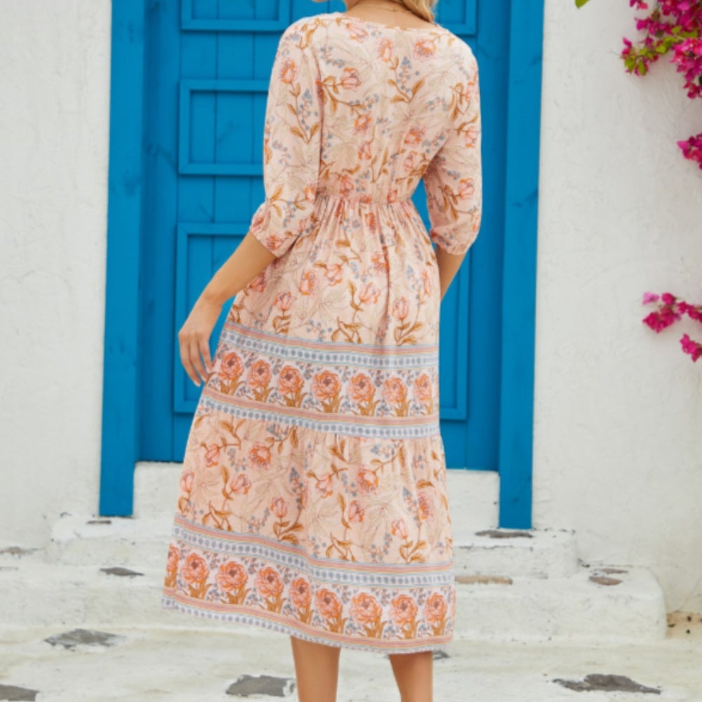 Natasha – Rochie midi cu mâneci scurte și decolteu adânc în V