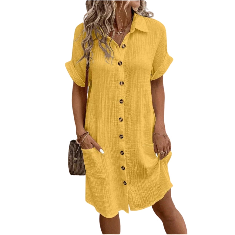 Clara – Knee-Length Shirt Dress with Short Sleeves and Pockets