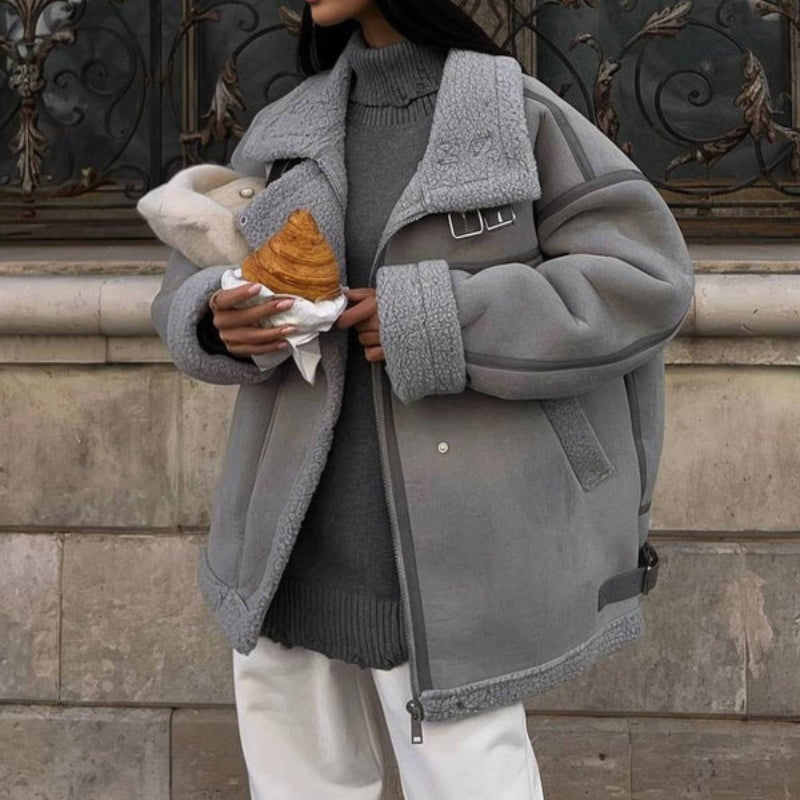 Quinn – Manteau à manches longues avec col à revers, fermeture éclair et poches