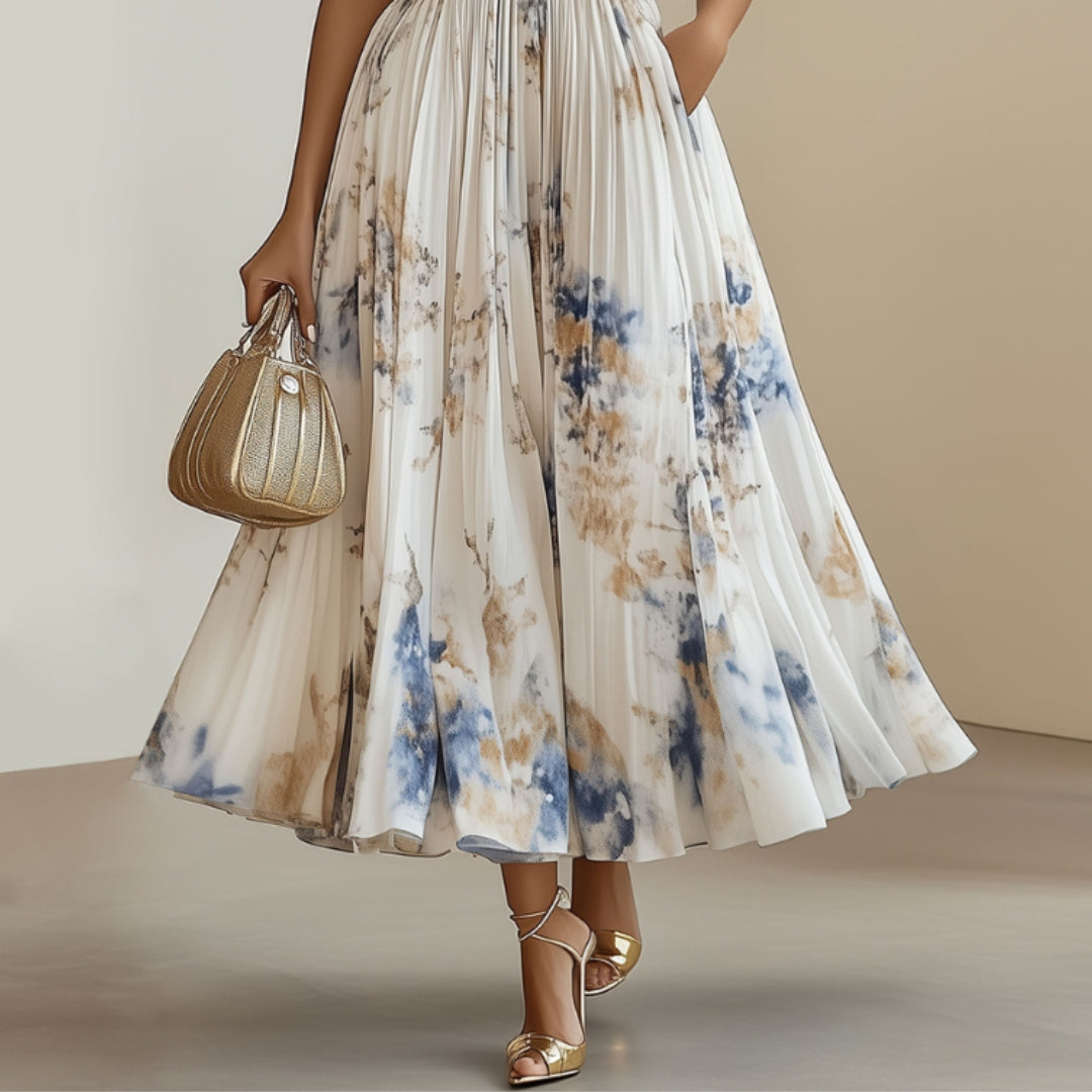 Jennifer - Vestito maxi floreale senza maniche con scollo profondo a V e vita regolabile