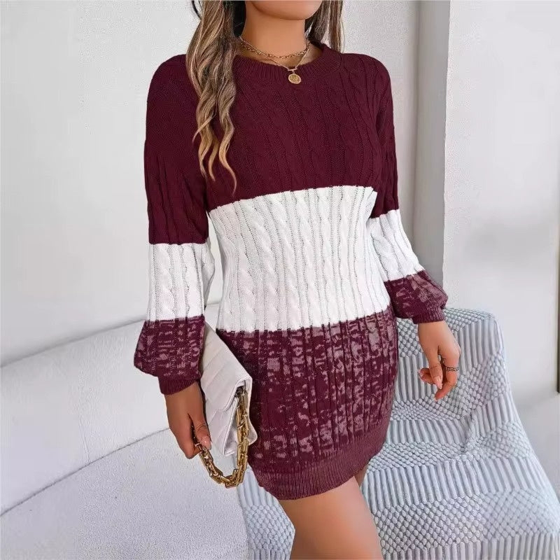 Brielle - Robe-pull mi-longue à manches longues avec col rond
