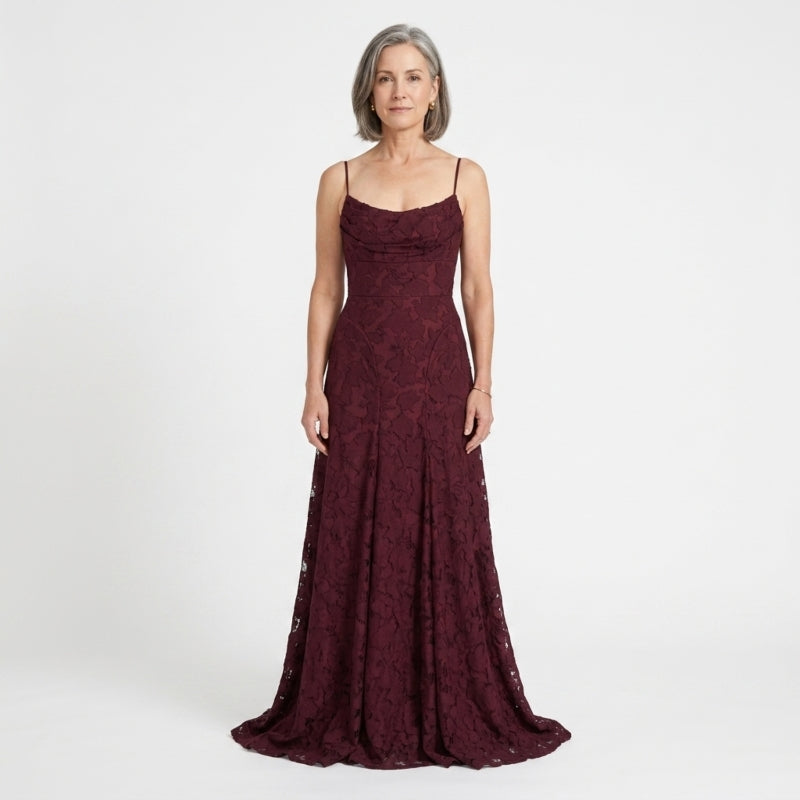 Abito lungo da donna in chiffon con fiocco sul retro