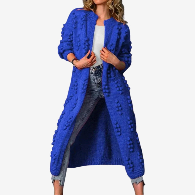 Orlina – Long sleeve open front coat with pockets
