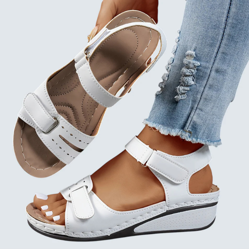 Women’s wedge sandals with round toe and Velcro strap