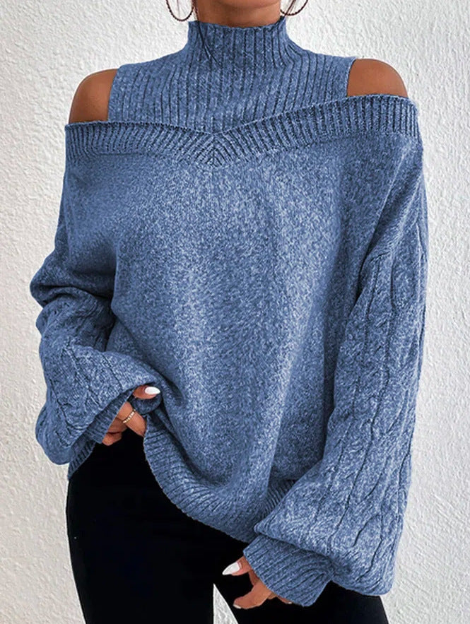 Sophia - Off-Shoulder Sweater with Half Turtleneck and Lantern Sleeves