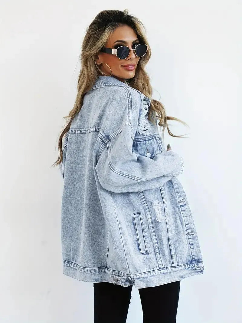 Lena - Jachetă din denim cu croială lejeră și mai multe buzunare