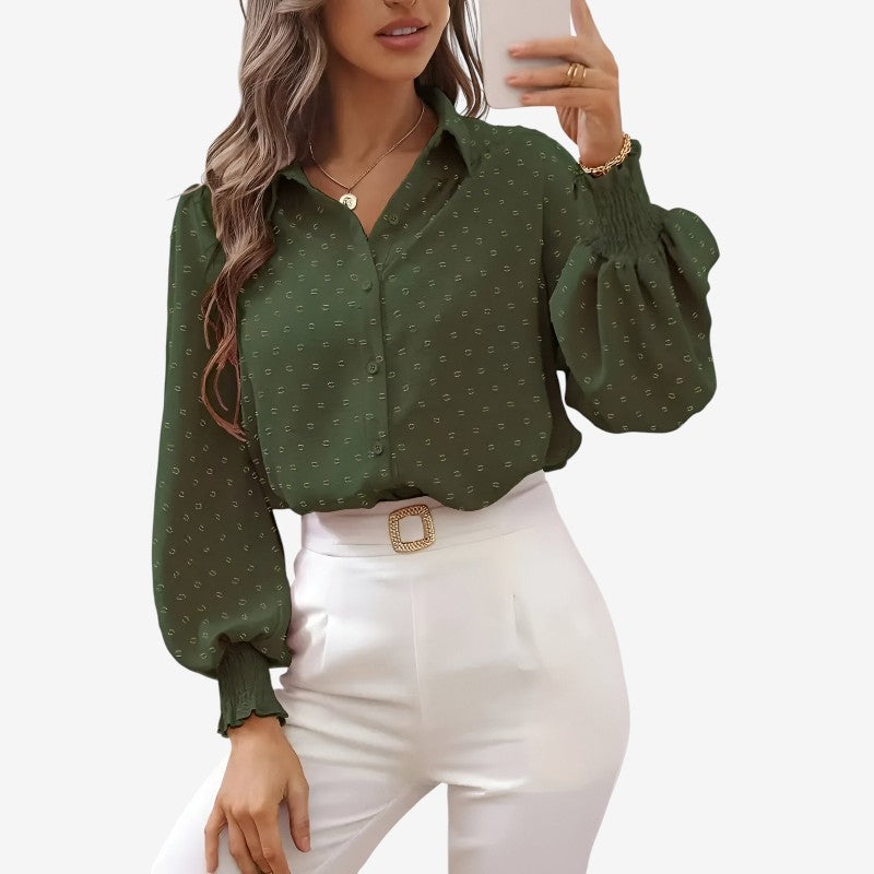 Bonnie – Blouse à manches lanterne, fermeture à boutons et col à revers