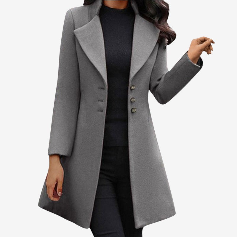 Arivelle - Long Sleeve Mid-Length Coat with Button Closure