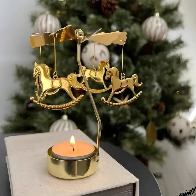 SpinGlow - Carrossel de velas em metal rotativo com ornamentos suspensos