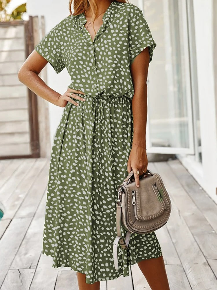 Clara - Flowing Midi Dress with Adjustable Waist
