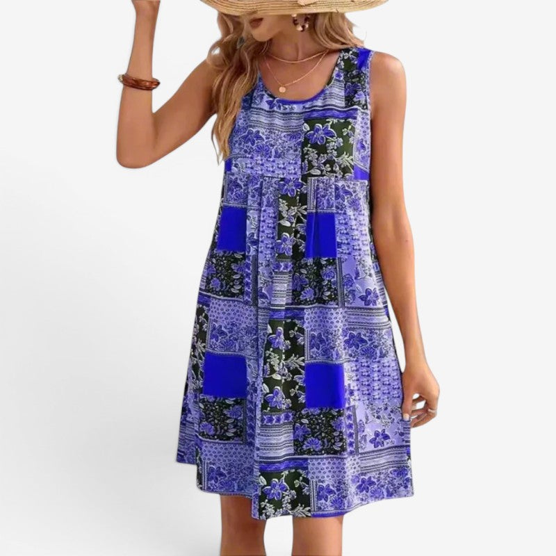 Rochie mini fără mâneci pentru femei, cu patchwork