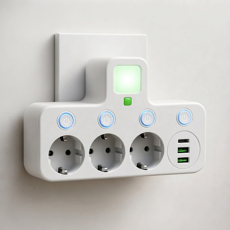 Regleta VoltNexa de 3 tomas con puertos de carga USB y Type-C