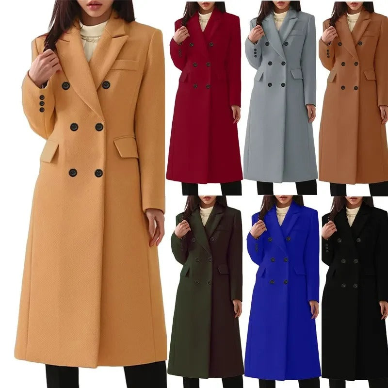 Charlotte - Cappotto lungo elegante con doppia fila di bottoni e collo a revers