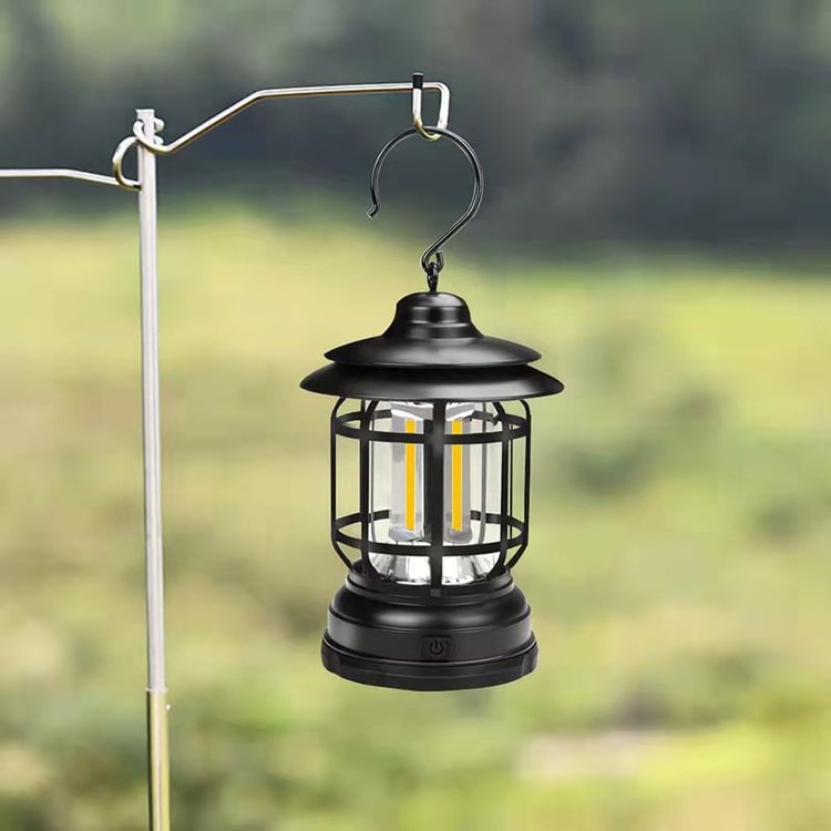 TimberGlow - Vintage-inspired portable camping lamp with warm mood lighting