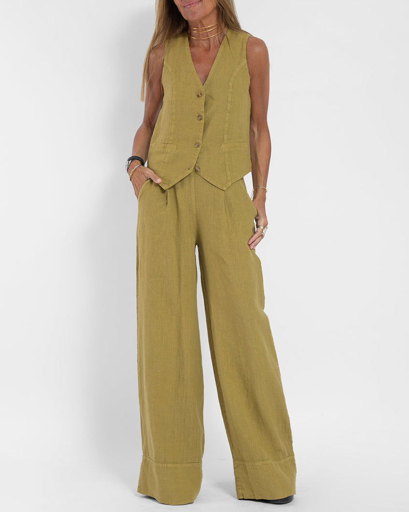 Lena - Ensemble élégant deux pièces avec pantalon large et gilet boutonné