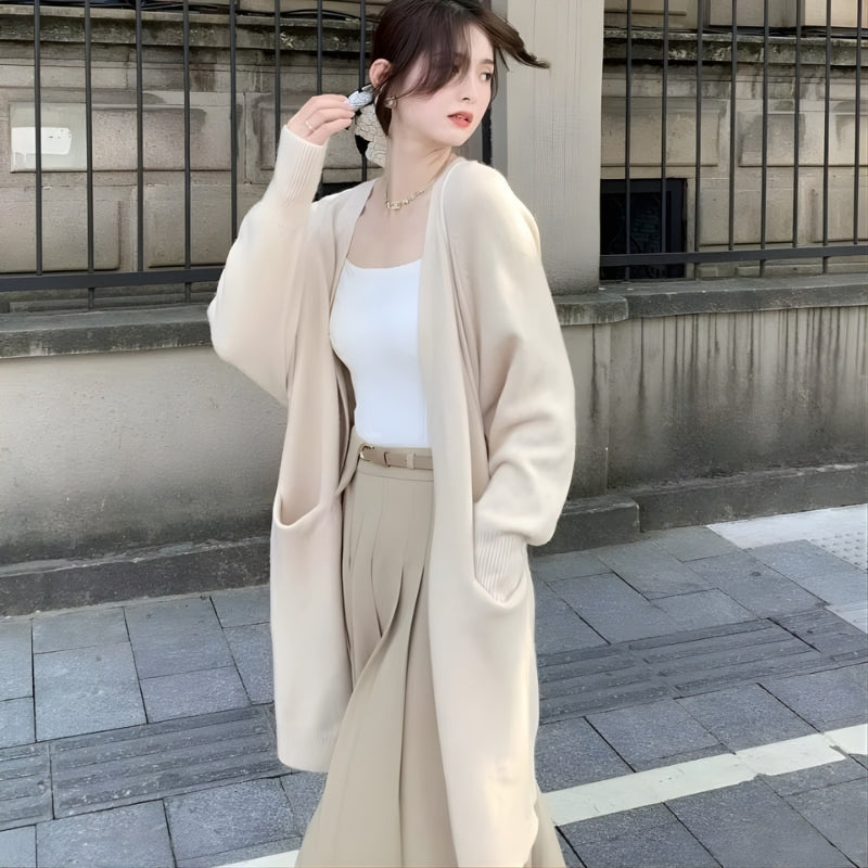 Chrissy - Cardigan lungo a manica lunga con tasche laterali
