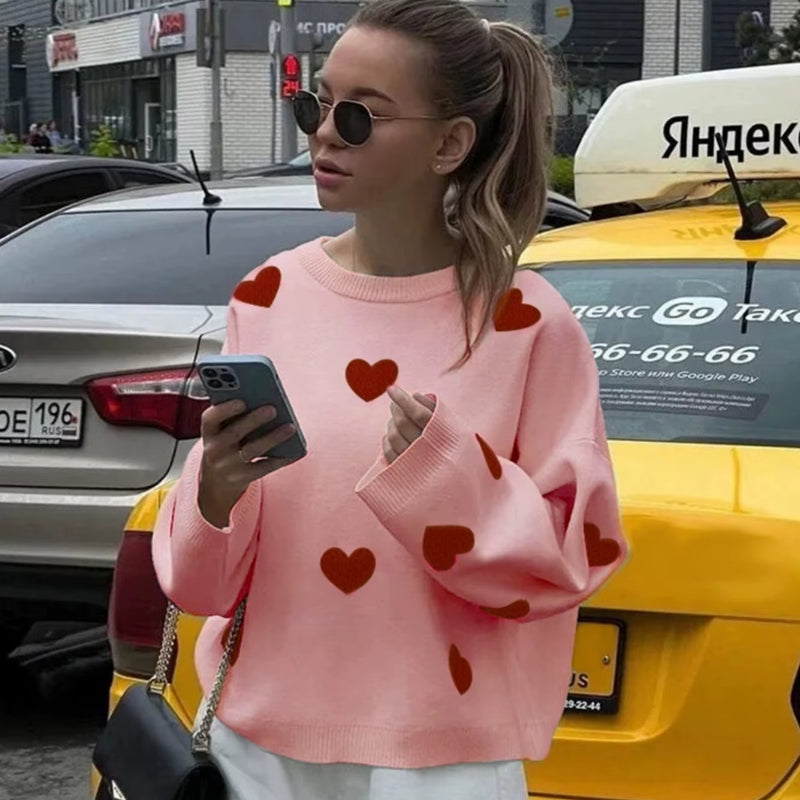 Lilith - Pulover supradimensionat cu mâneci lungi și broderie cu inimă