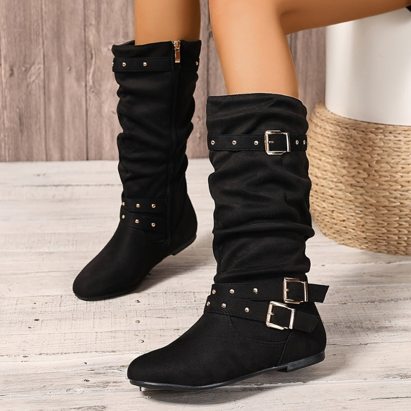 Lauren – Bottes à bout pointu avec doubles boucles et fermeture éclair latérale | Faciles à enfiler et retirer | Style élégant et pratique pour tous les jours | Tailles 35–40 | Noir