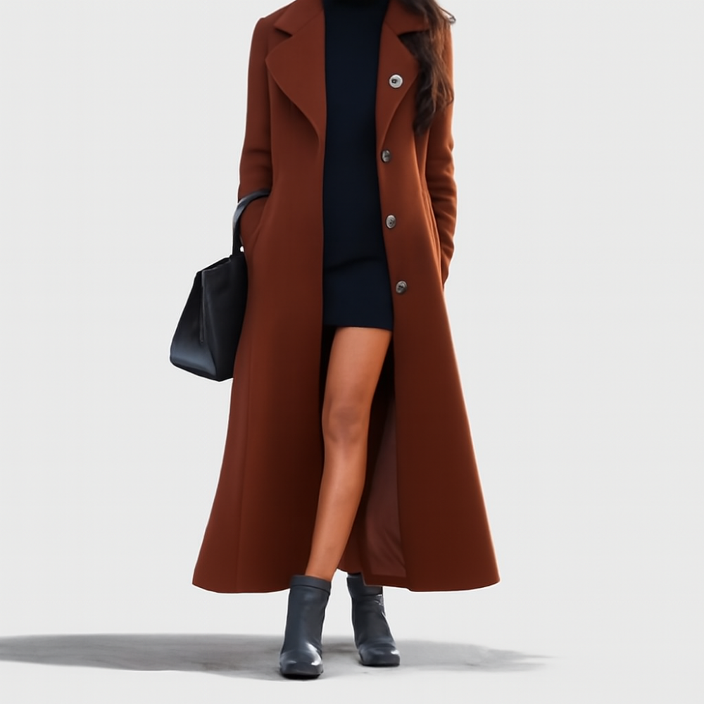 Ciarah – Lange Wollen Jas met Reverskraag