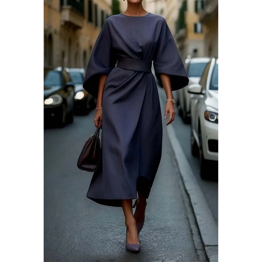 Alira - Elegantné midi šaty s lampášovými rukávmi a pásom v páse