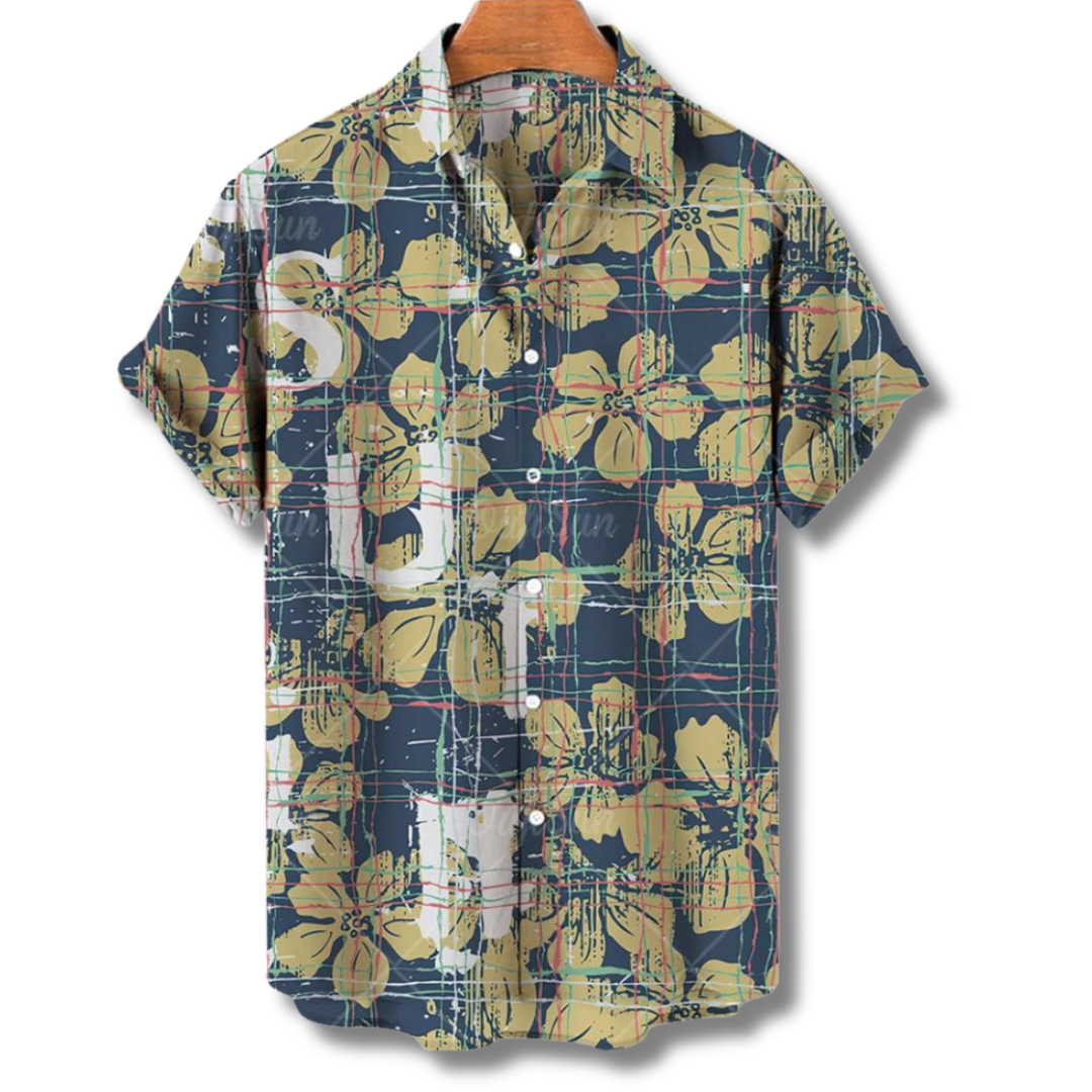 Leo - Chemise classique à imprimé floral avec manches courtes et fermeture à boutons