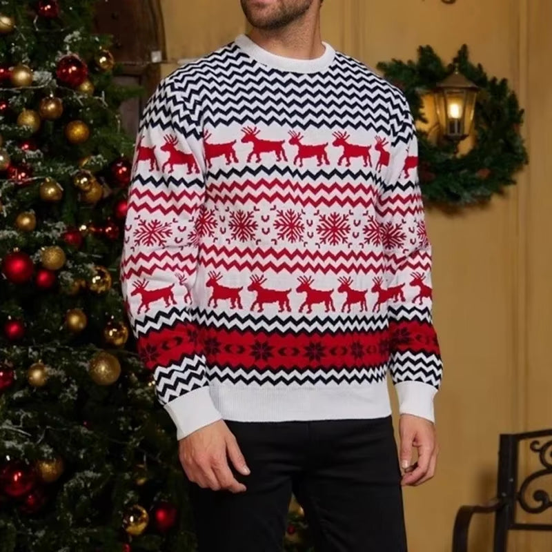 FestiveWear – Sweter na długi rękaw z okrągłym dekoltem i świątecznym nadrukiem
