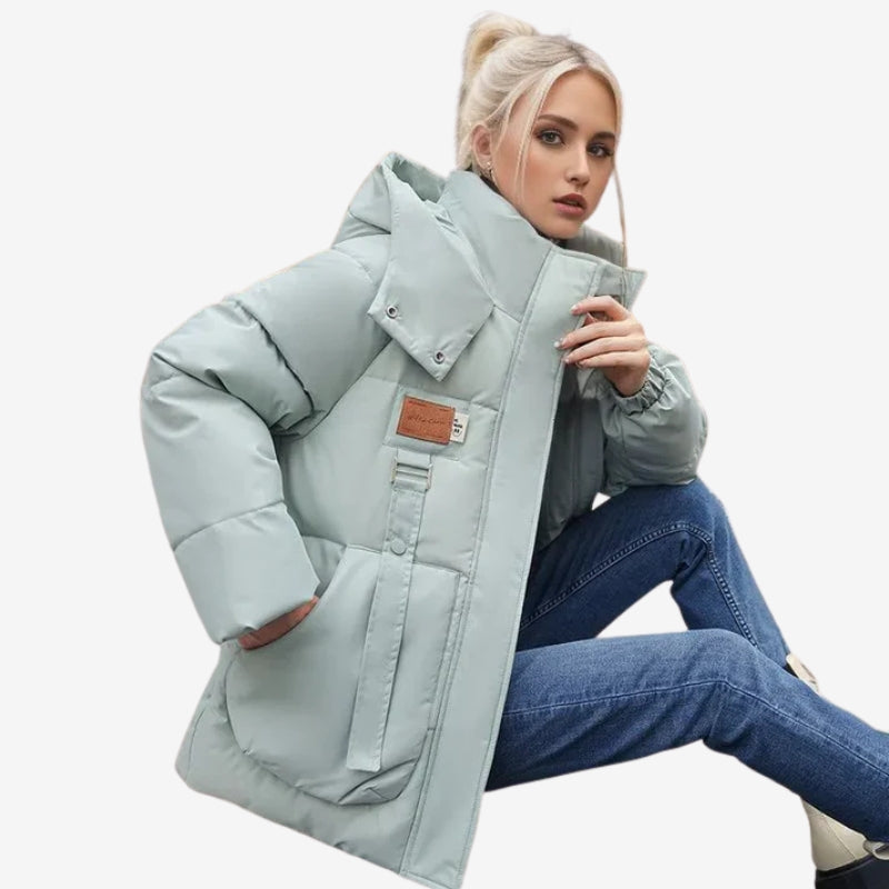 Solene – Long Sleeve Hooded Jacket with Zippered Pockets