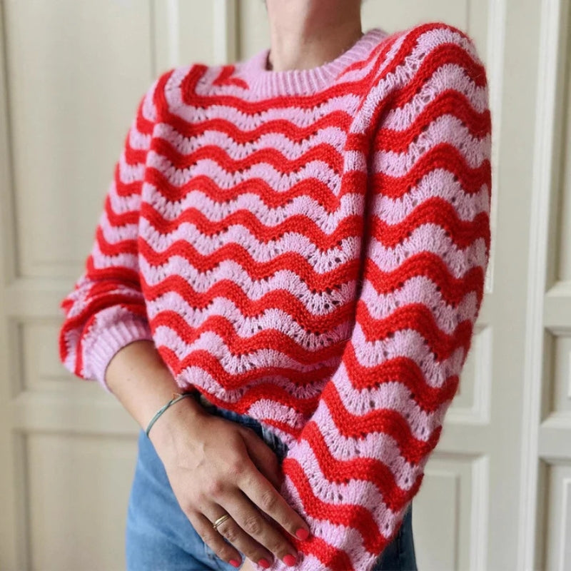 Zafira – Maglione con maniche lunghe, motivo ondulato e scollo rotondo