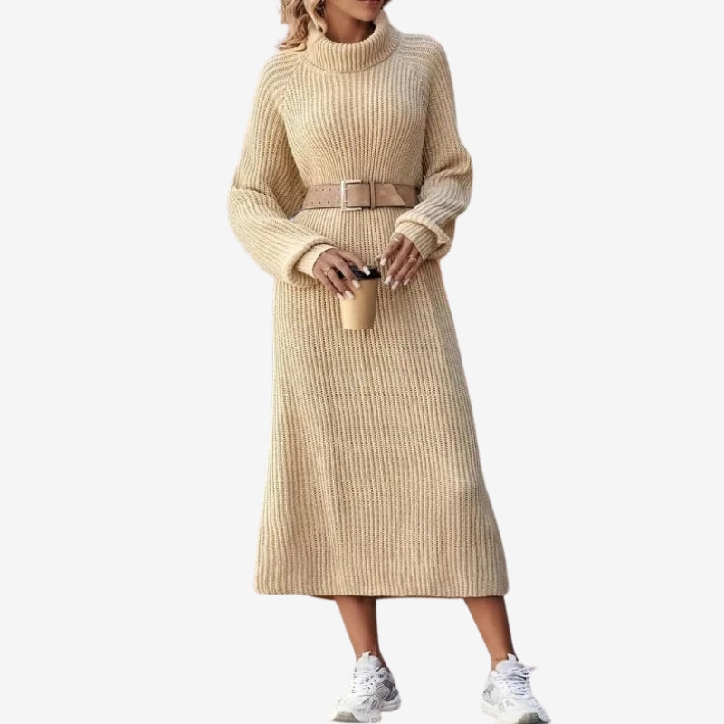 Amelia – Long sleeve sweater dress with high neck and slim fit