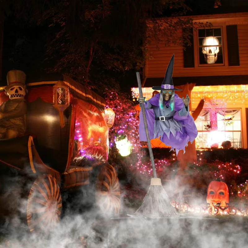 Decoración de Halloween de bruja voladora con sonido