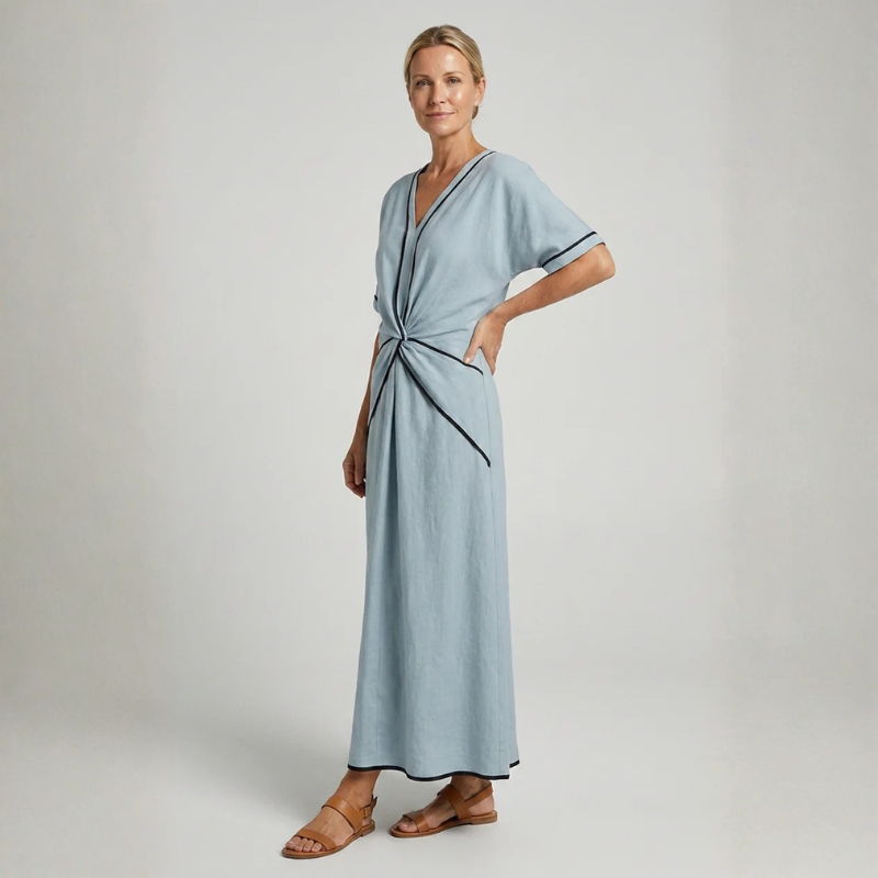 Women's V Neck Maxi Dress with Twist Front
