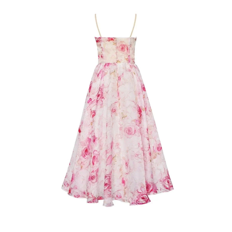 Luna - Rochie midi fără mâneci cu imprimeu floral și bretele spaghetti