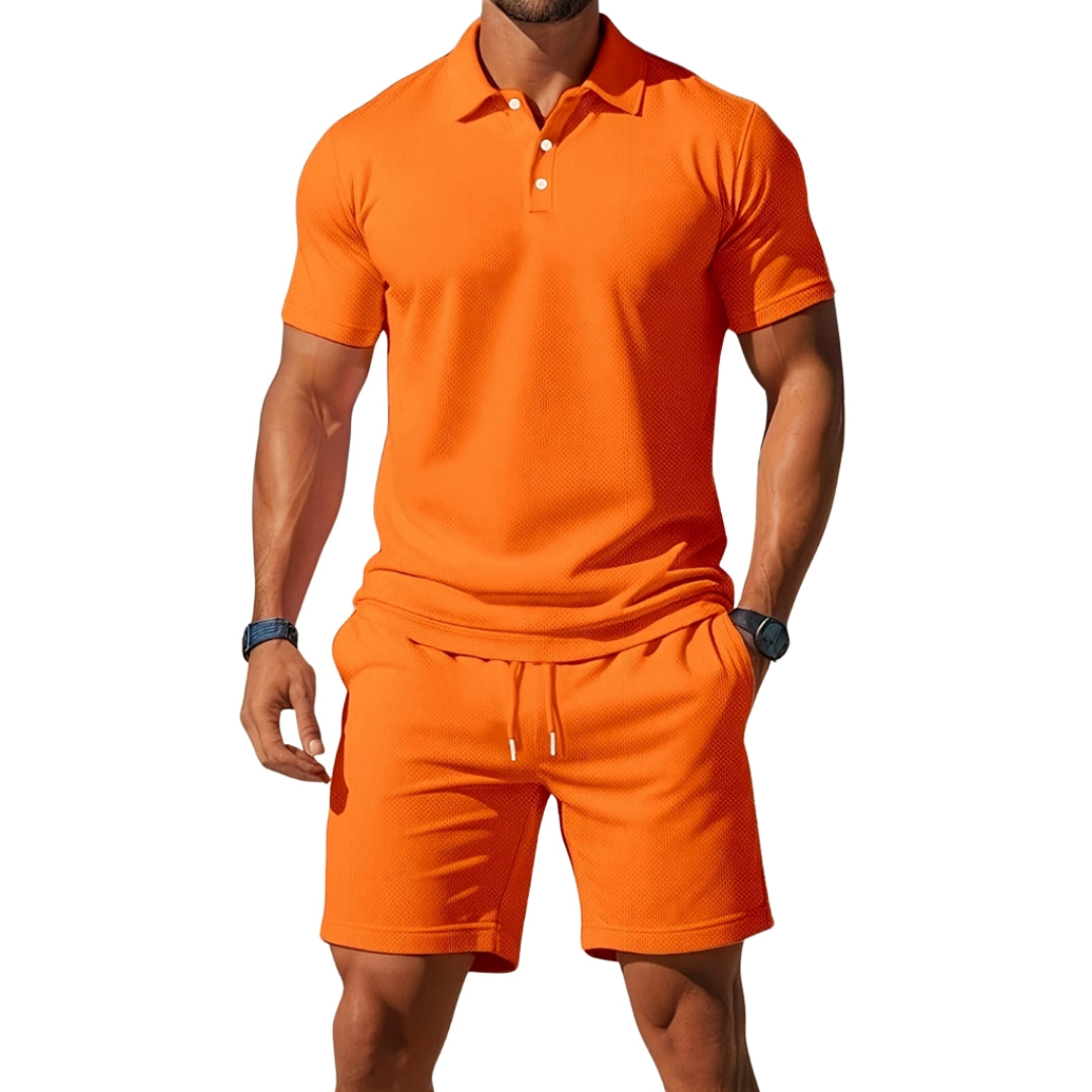 Leo - Set with short-sleeve polo shirt and shorts with adjustable waist