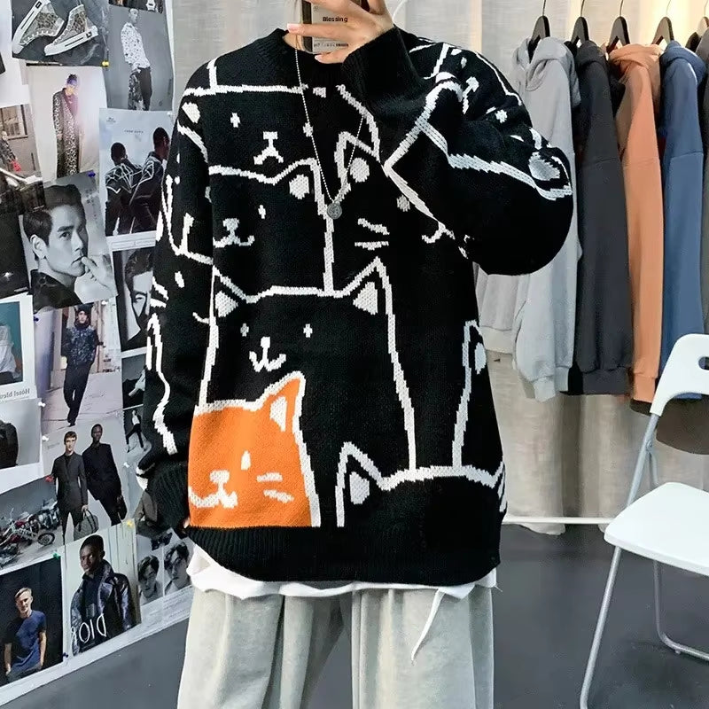 Jasper – Pull à manches longues avec motif chat et col rond