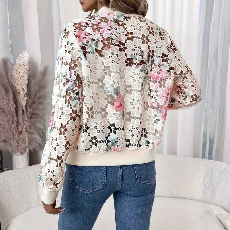 Zara - Hollow Out Bomber Jacket with Long Sleeve