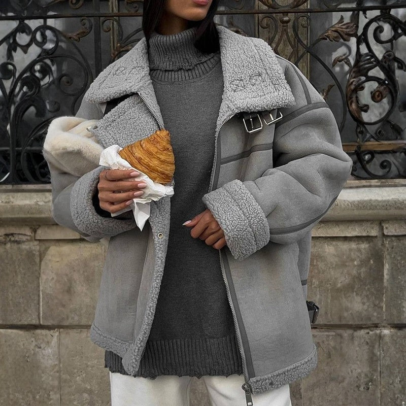 Quinn – Manteau à manches longues avec col à revers, fermeture éclair et poches